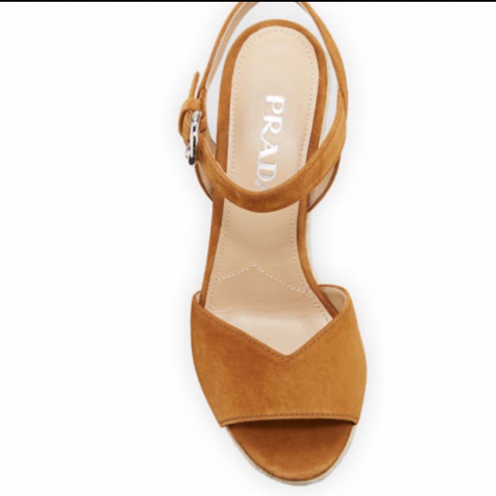 PRADA SUEDE ESPADRILLE WEDGE SANDALS IN BEIGE SIZE EU38